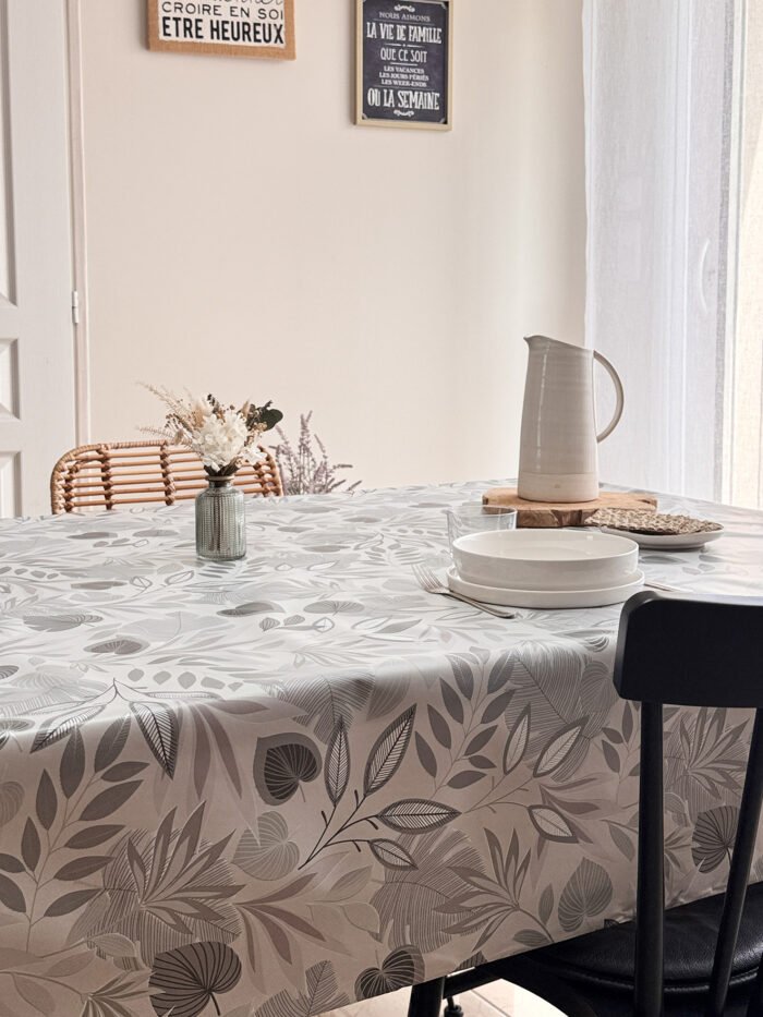 Toile cirée déco Feuillage gris