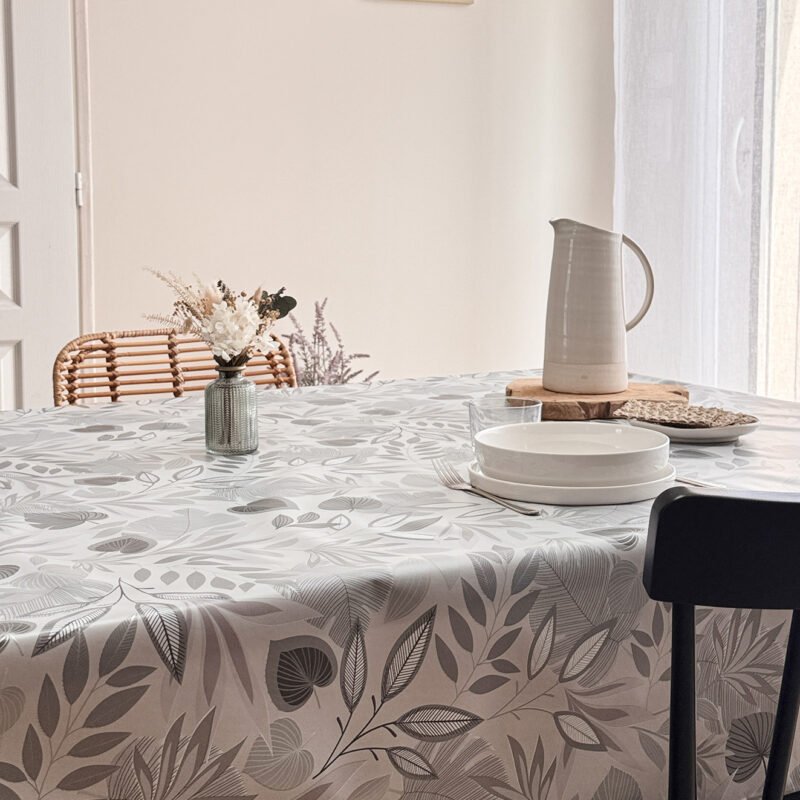Toile cirée déco Feuillage gris